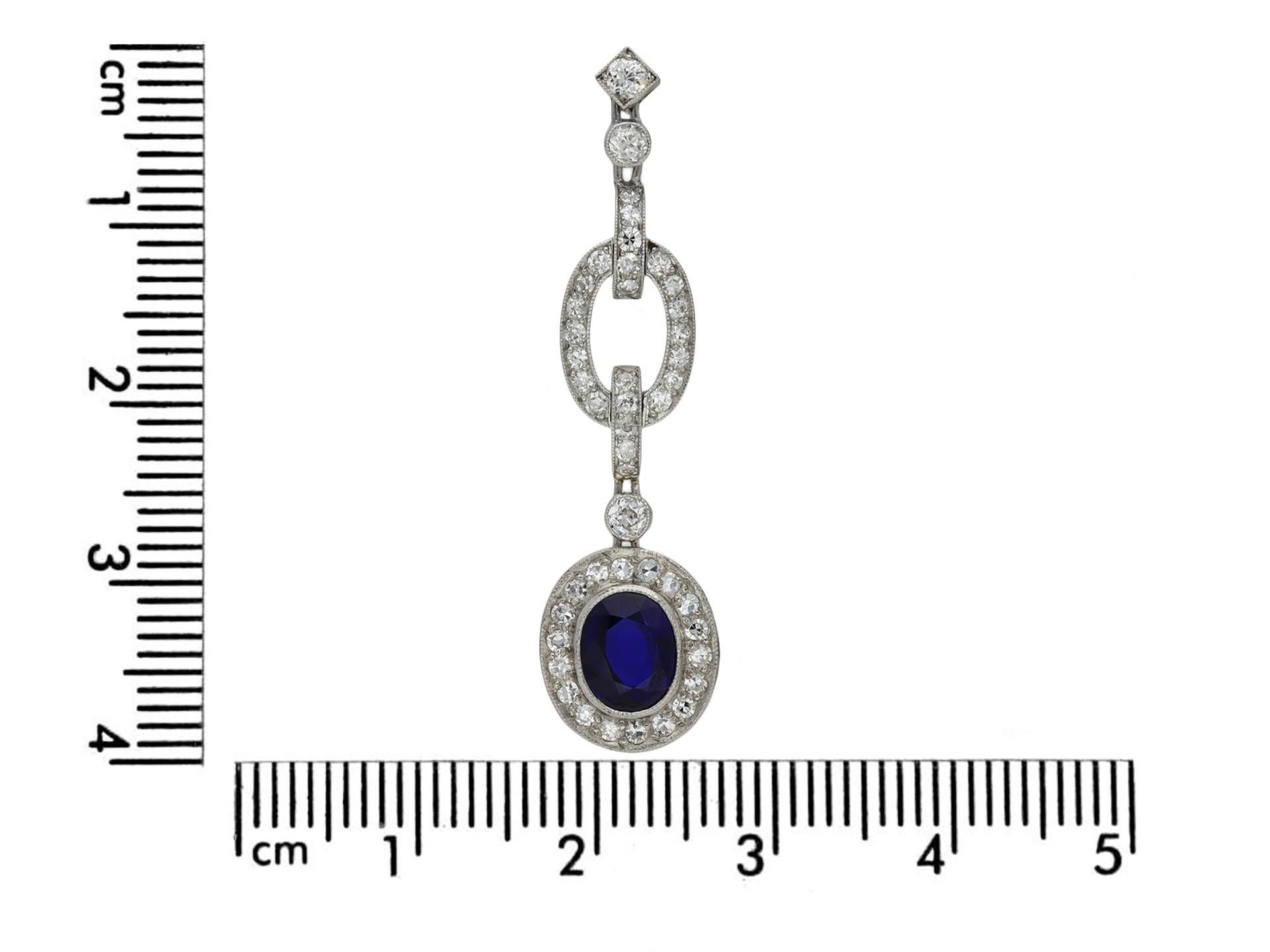 Old European Cut Natural Burmese Sapphire and Diamond Drop Earrings, circa 1925 For Sale