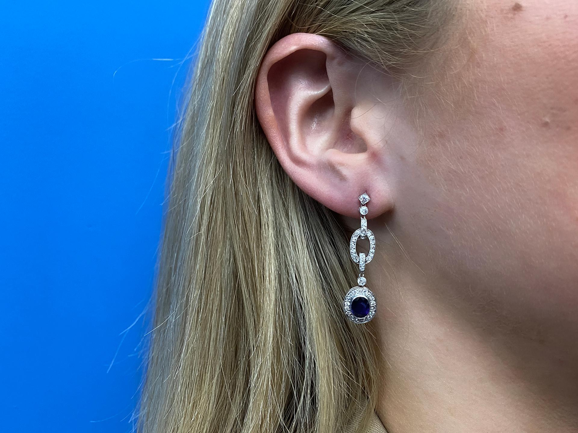 Natural Burmese Sapphire and Diamond Drop Earrings, circa 1925 In Good Condition For Sale In London, GB