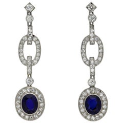 Natural Burmese Sapphire and Diamond Drop Earrings, circa 1925