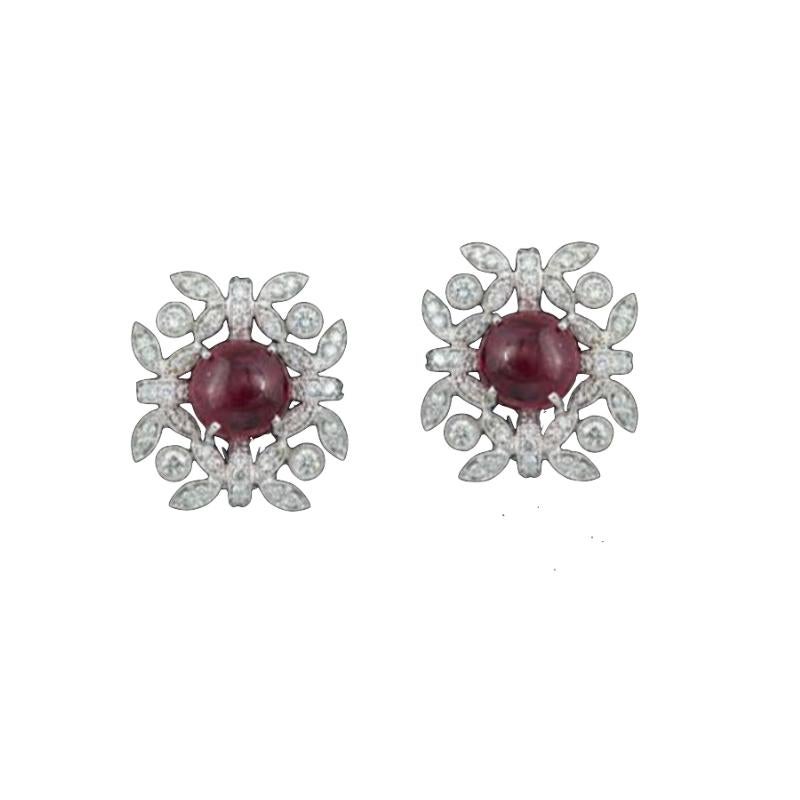 Natural Burmese Spinel & Diamonds Art Deco Style Stud Earrings Set in 18K Gold In New Condition For Sale In Hong Kong, HK