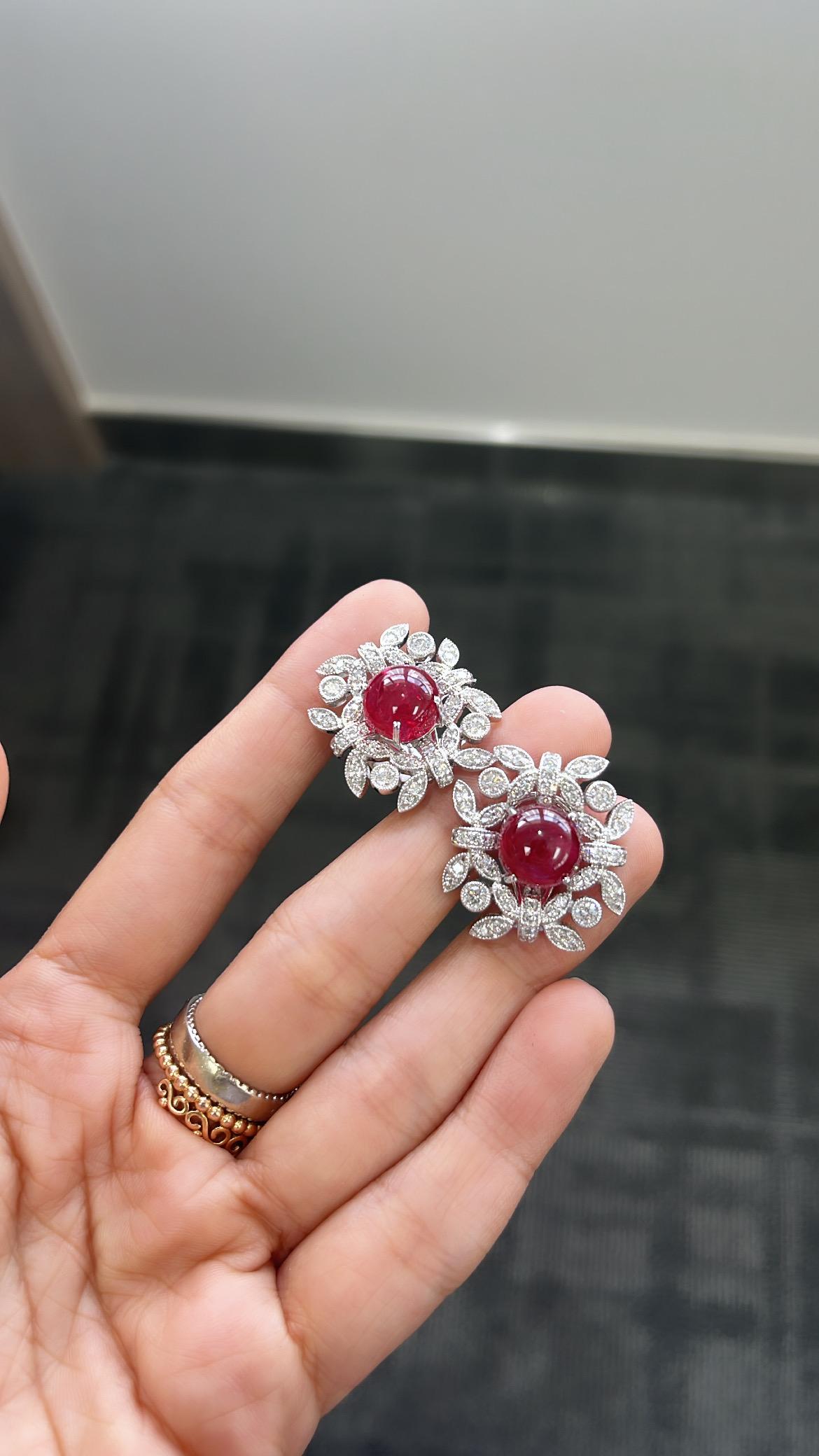 Natural Burmese Spinel & Diamonds Art Deco Style Stud Earrings Set in 18K Gold For Sale 1