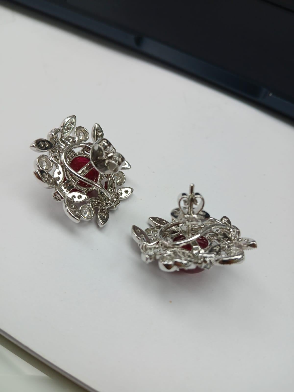 Natural Burmese Spinel & Diamonds Art Deco Style Stud Earrings Set in 18K Gold For Sale 2
