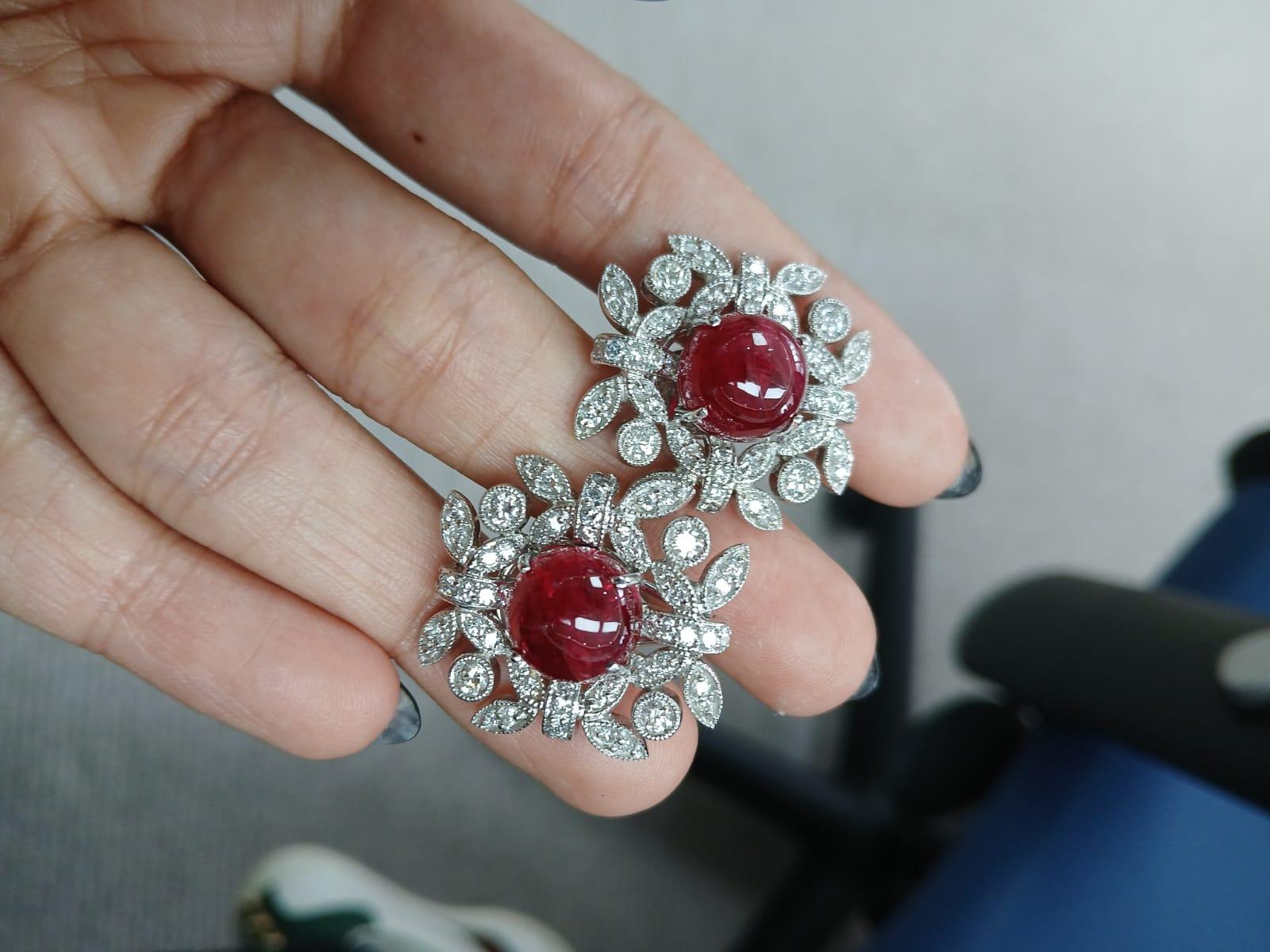 Natural Burmese Spinel & Diamonds Art Deco Style Stud Earrings Set in 18K Gold For Sale 3