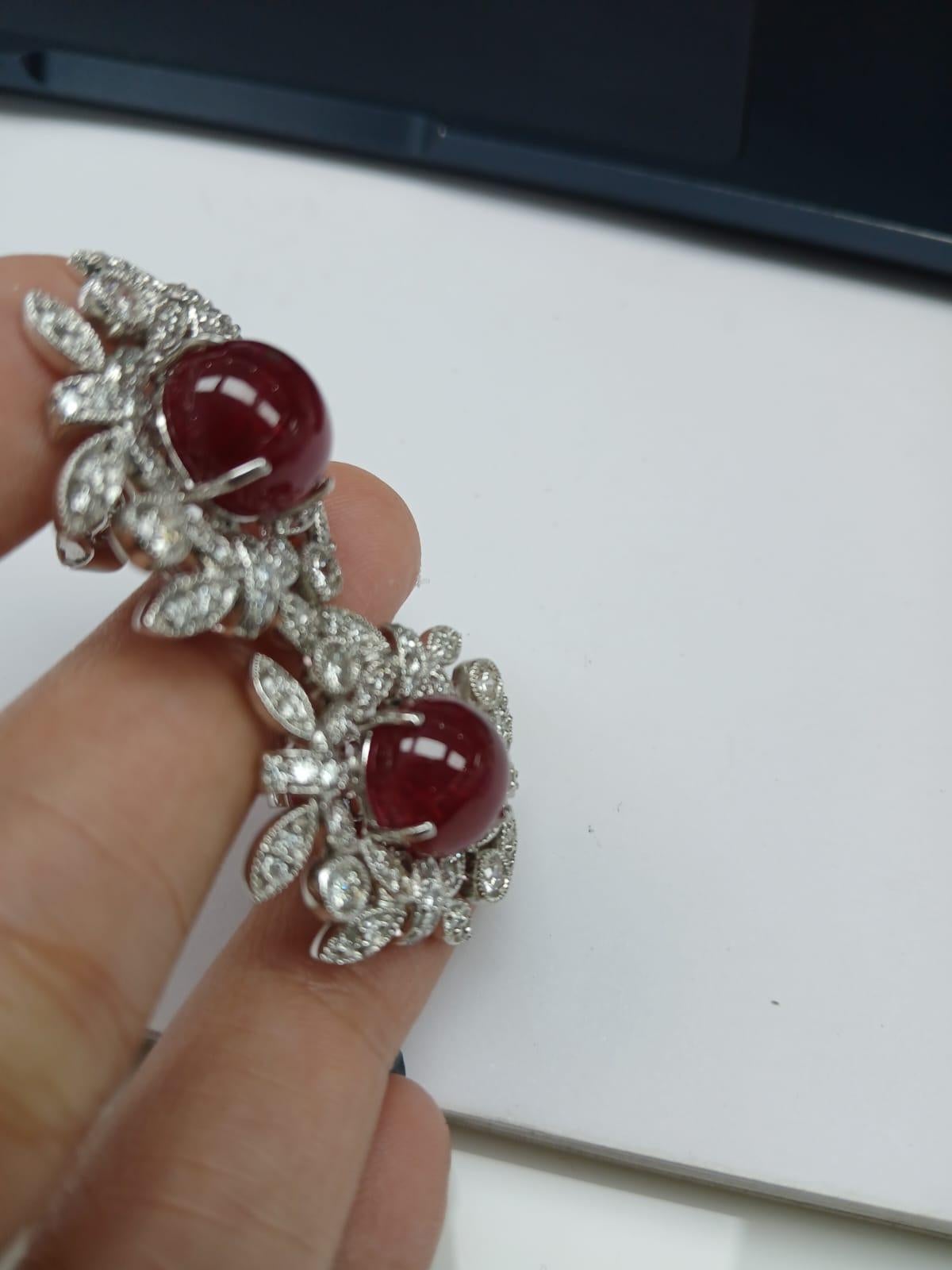 Natural Burmese Spinel & Diamonds Art Deco Style Stud Earrings Set in 18K Gold For Sale 4
