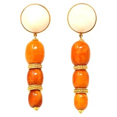 Vintage Natural Butter-scotch Amber & White Coral earring in 14k