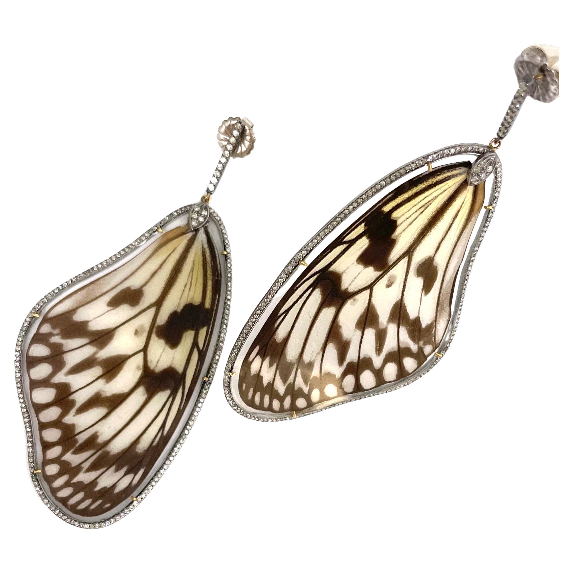  Natural Butterfly Wings with Diamonds Paradizia Earrings For Sale 5