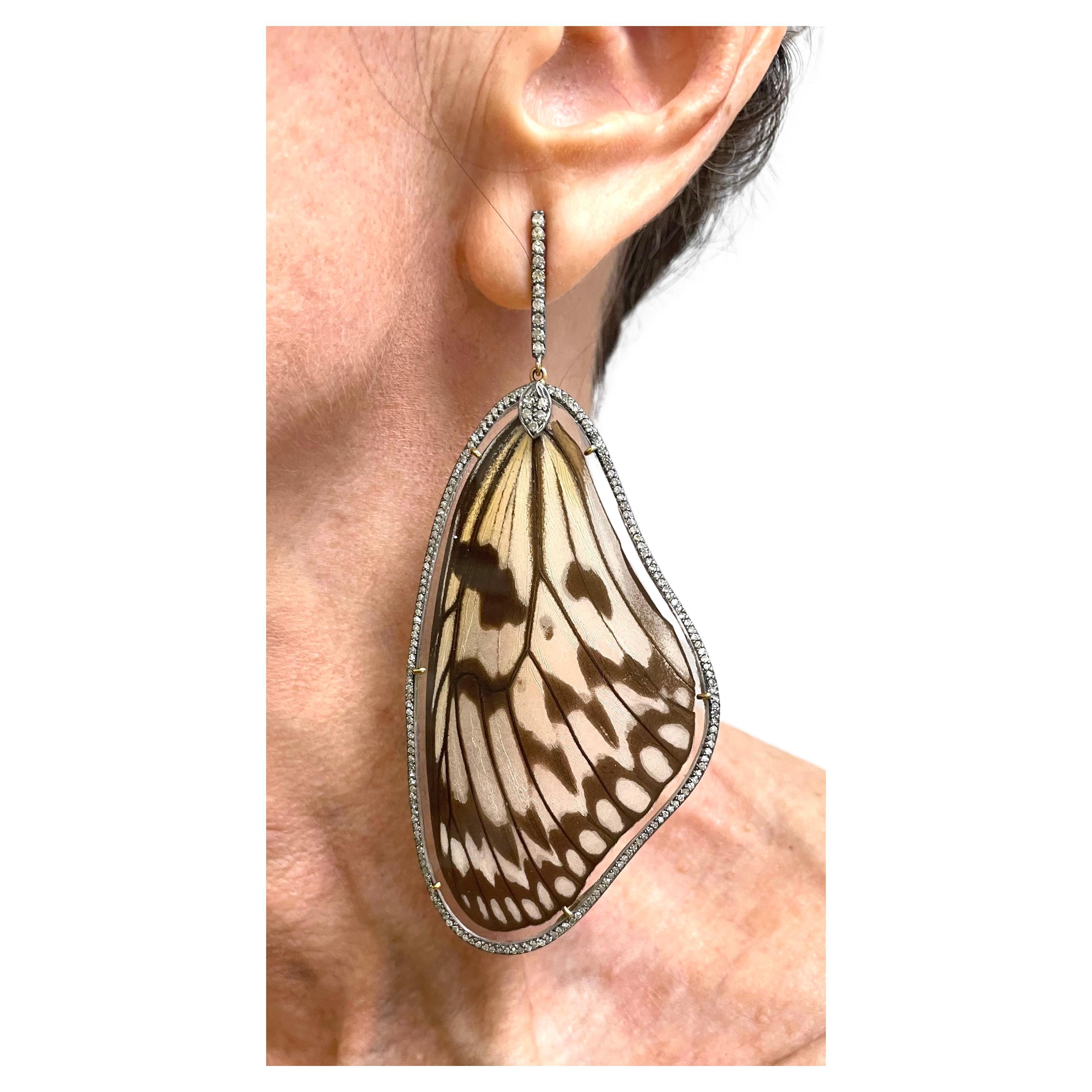  Natural Butterfly Wings with Diamonds Paradizia Earrings For Sale 7
