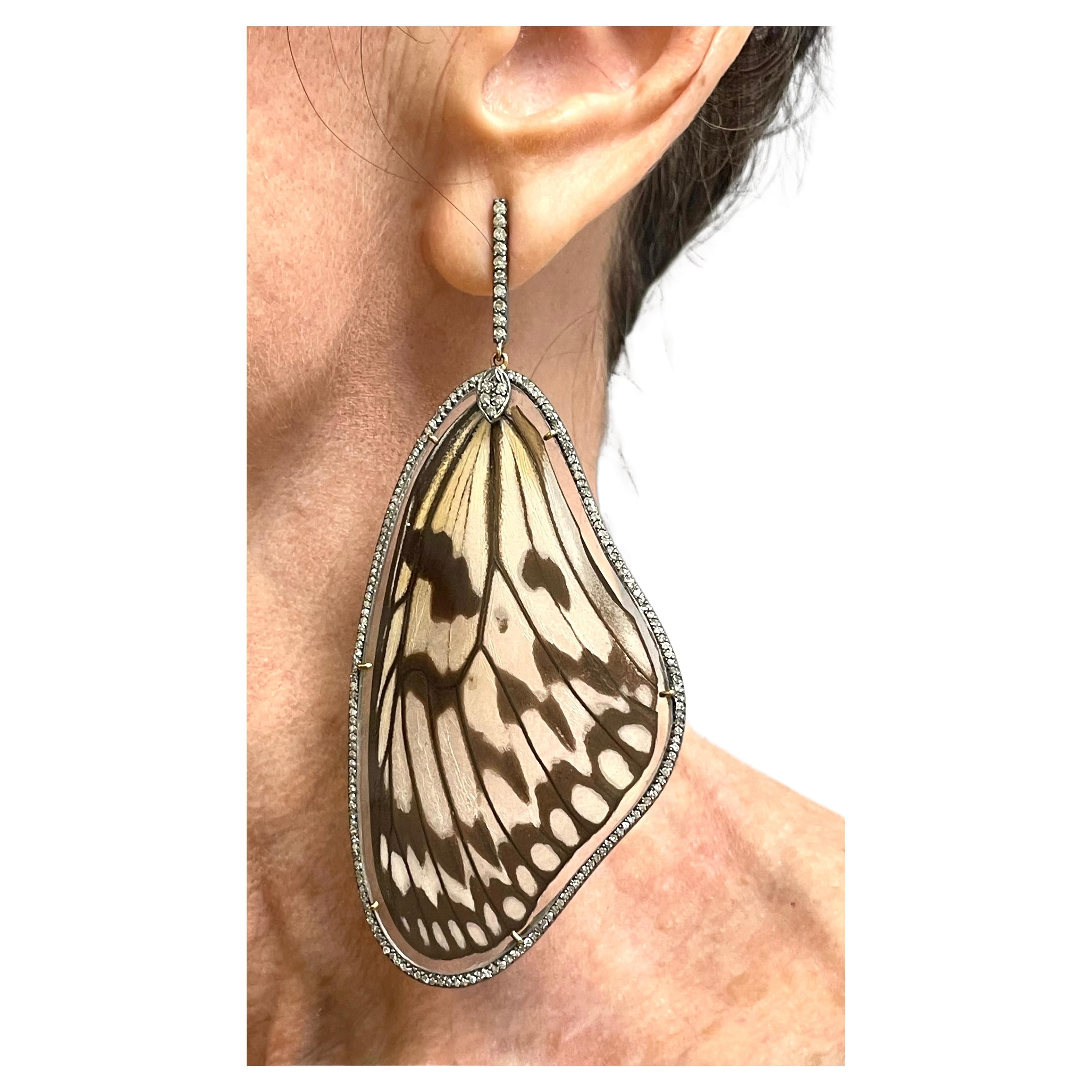 Women's  Natural Butterfly Wings with Diamonds Paradizia Earrings For Sale