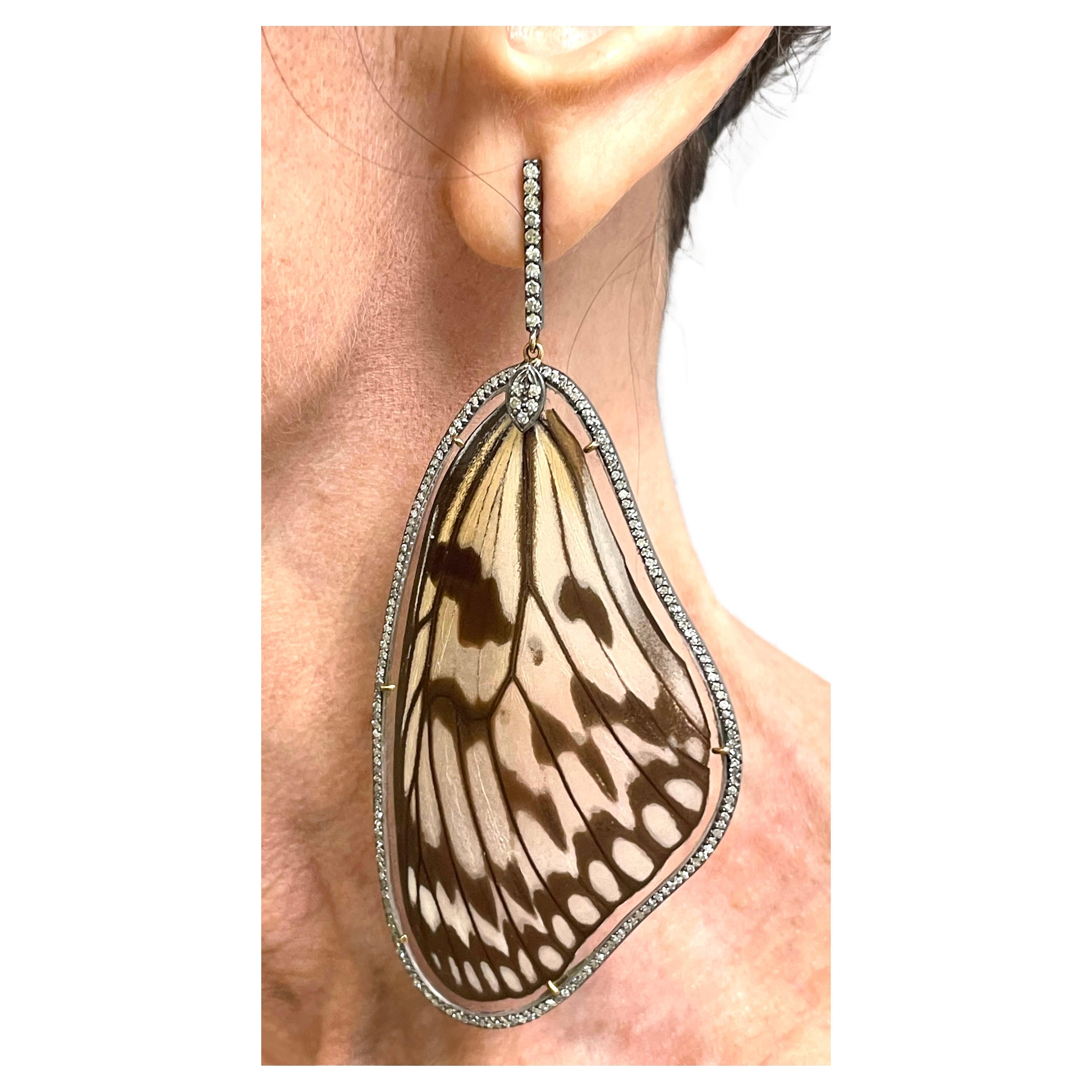  Natural Butterfly Wings with Diamonds Paradizia Earrings For Sale 1