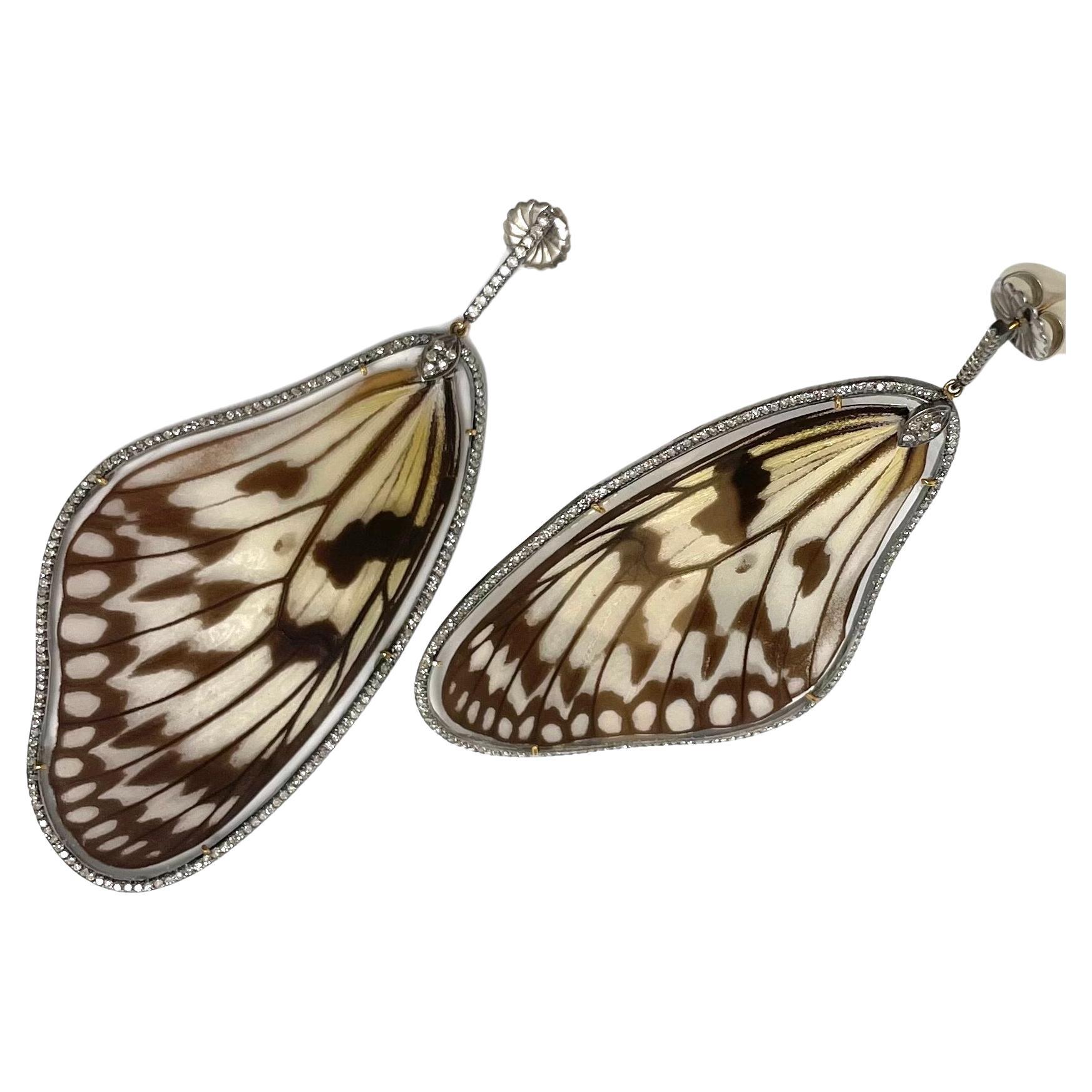  Natural Butterfly Wings with Diamonds Paradizia Earrings For Sale 2