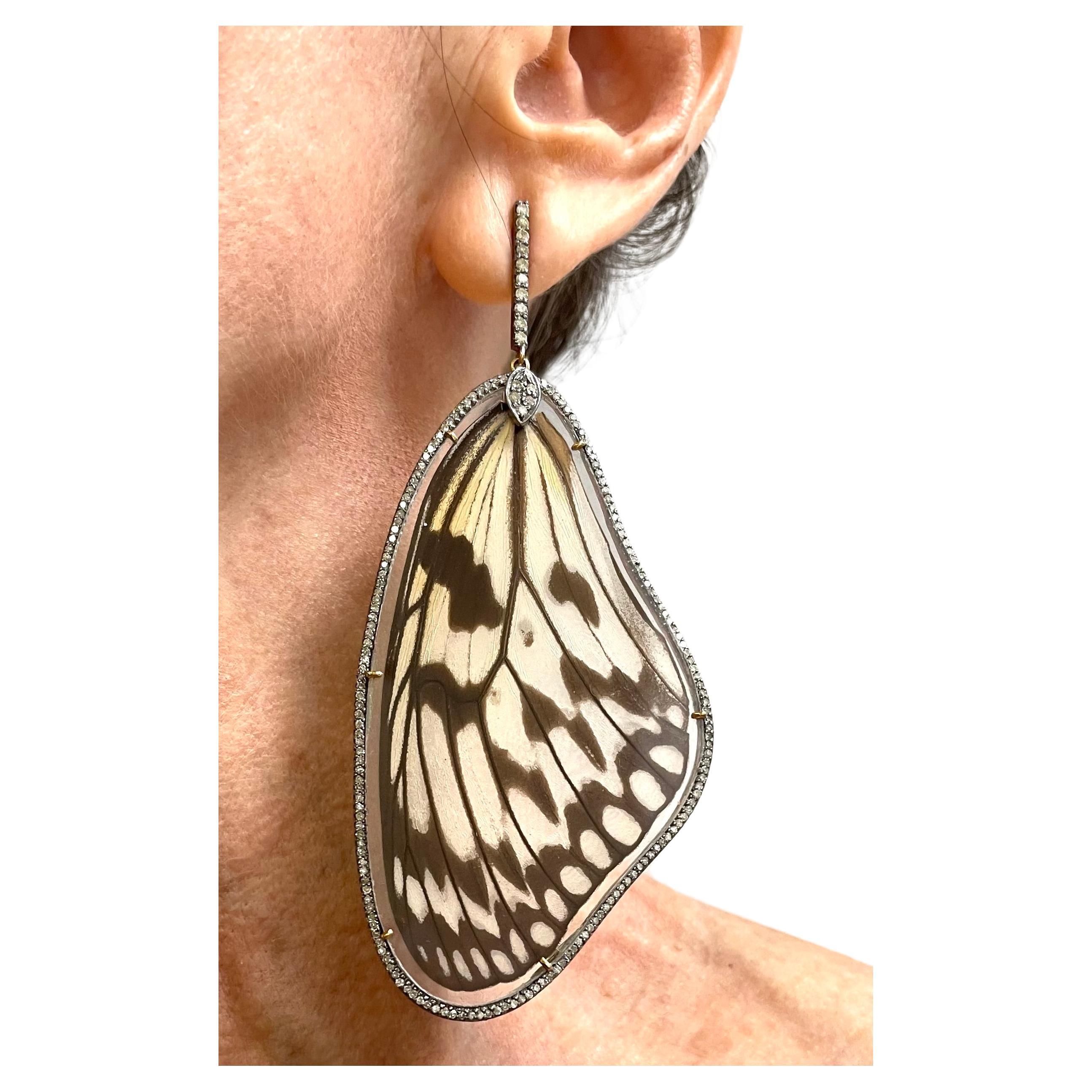  Natural Butterfly Wings with Diamonds Paradizia Earrings For Sale 3