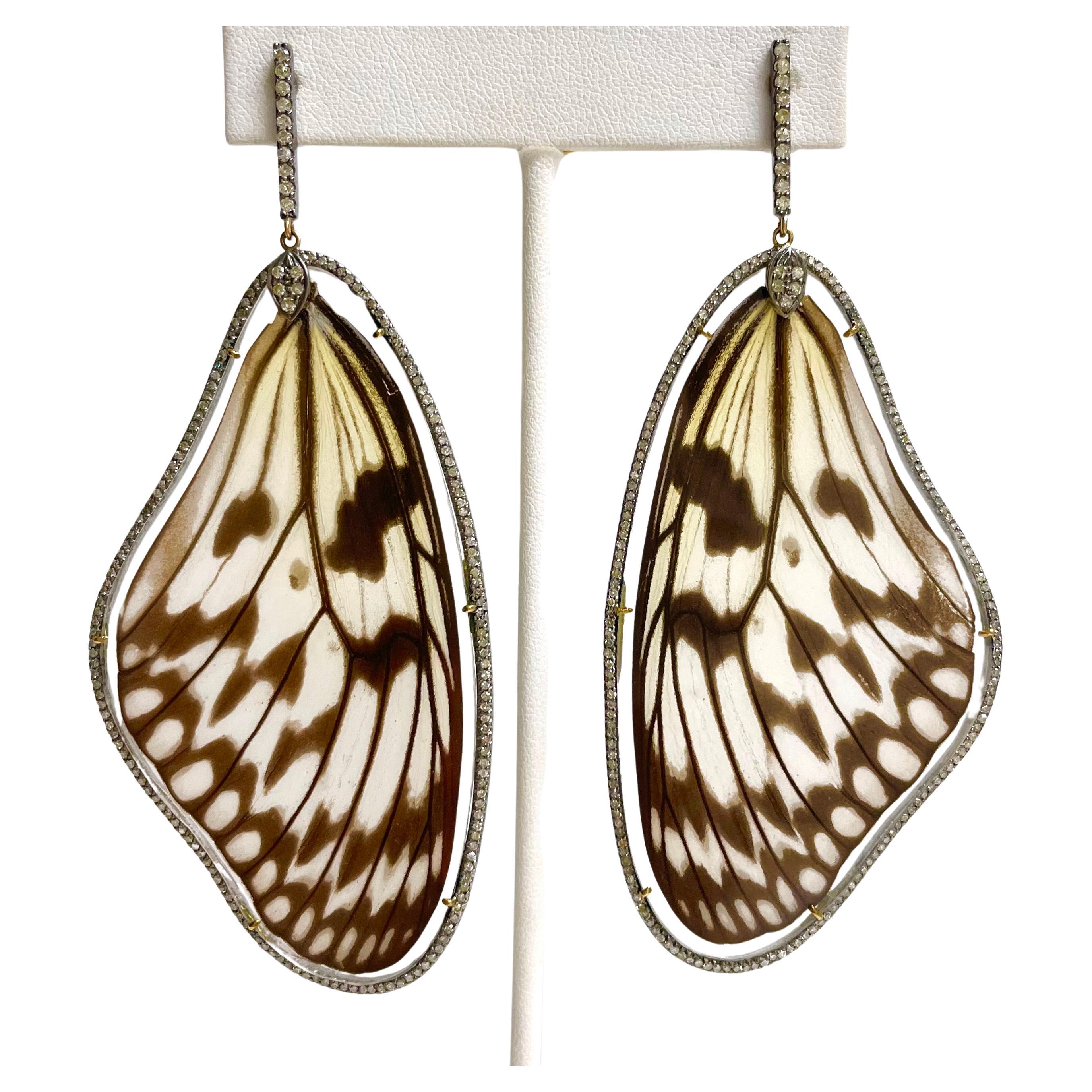  Natural Butterfly Wings with Diamonds Paradizia Earrings For Sale 4