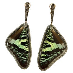 Natural Butterfly Wings with Pave Diamonds Earrings
