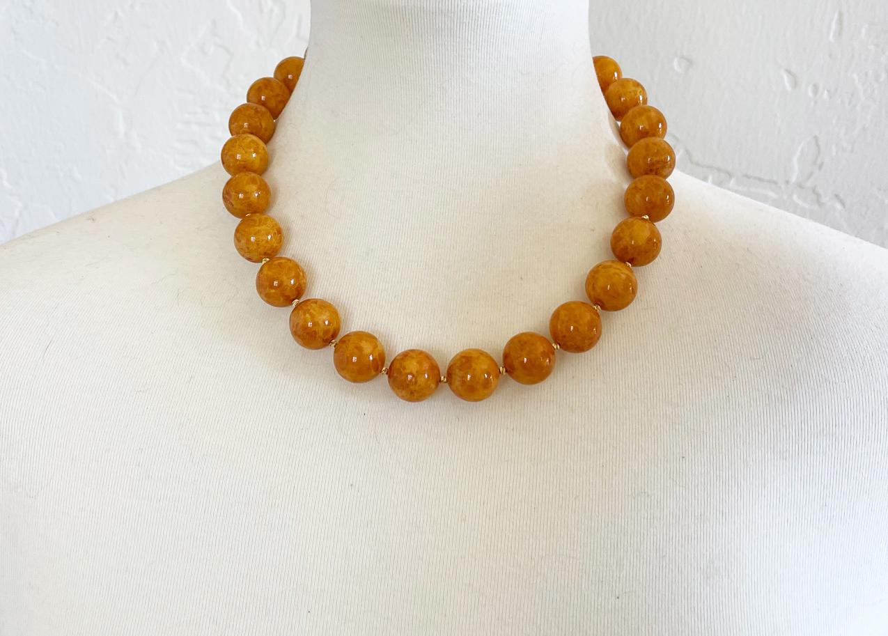 Round Cut Natural Butterscotch Baltic Amber 16mm Round Beaded Necklace For Sale
