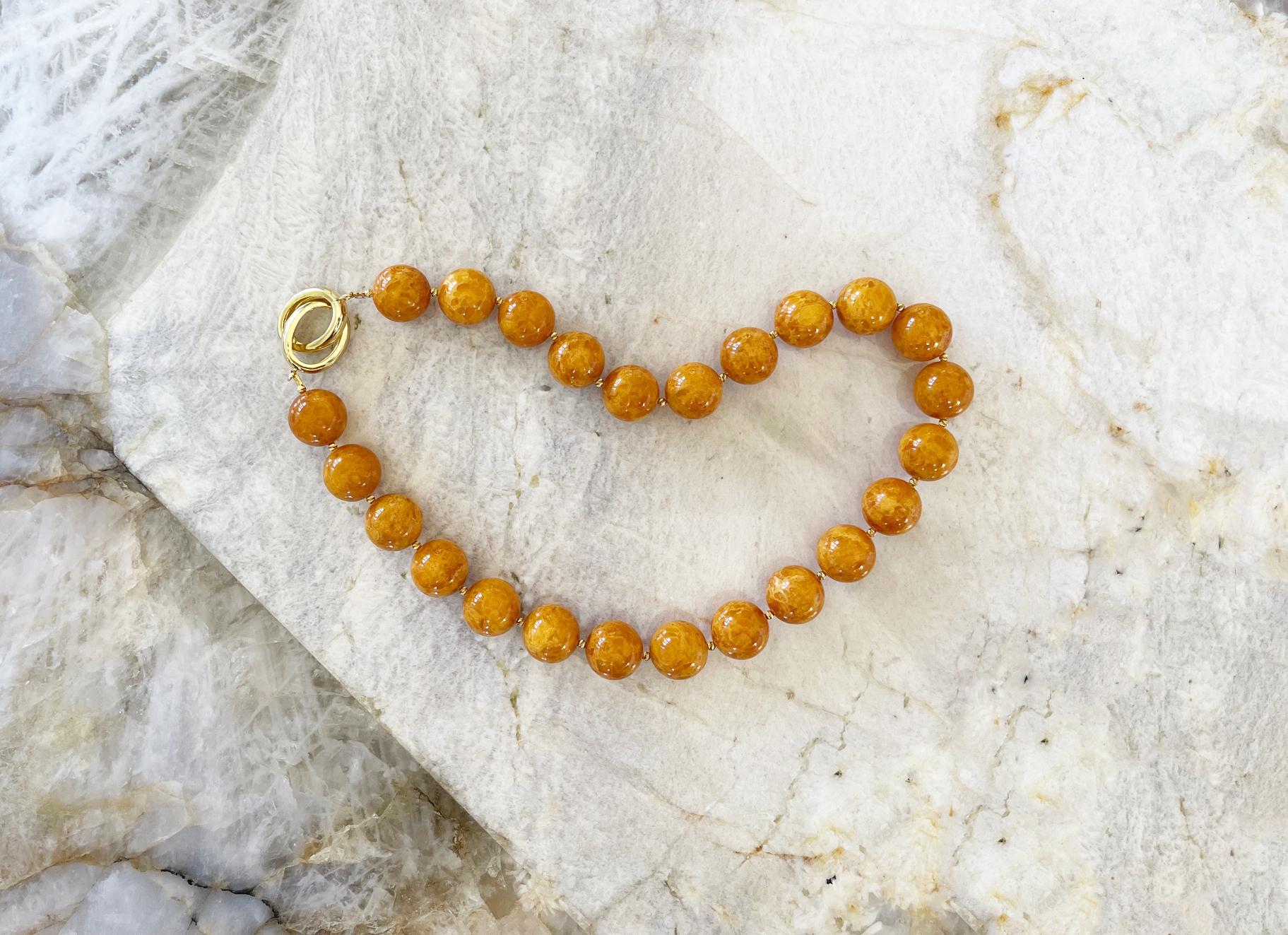 Natural Butterscotch Baltic Amber 16mm Round Beaded Necklace For Sale 3