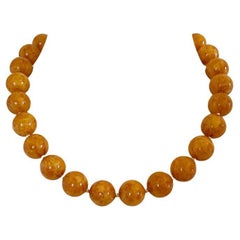 Natural Butterscotch Baltic Amber 16mm Round Beaded Necklace 