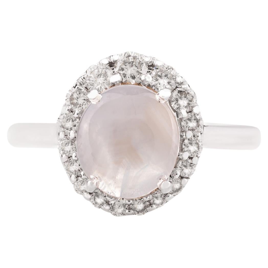 Natural Cabochon 2.01 CTW Star Sapphire Halo Diamond Ring in 14k White Gold