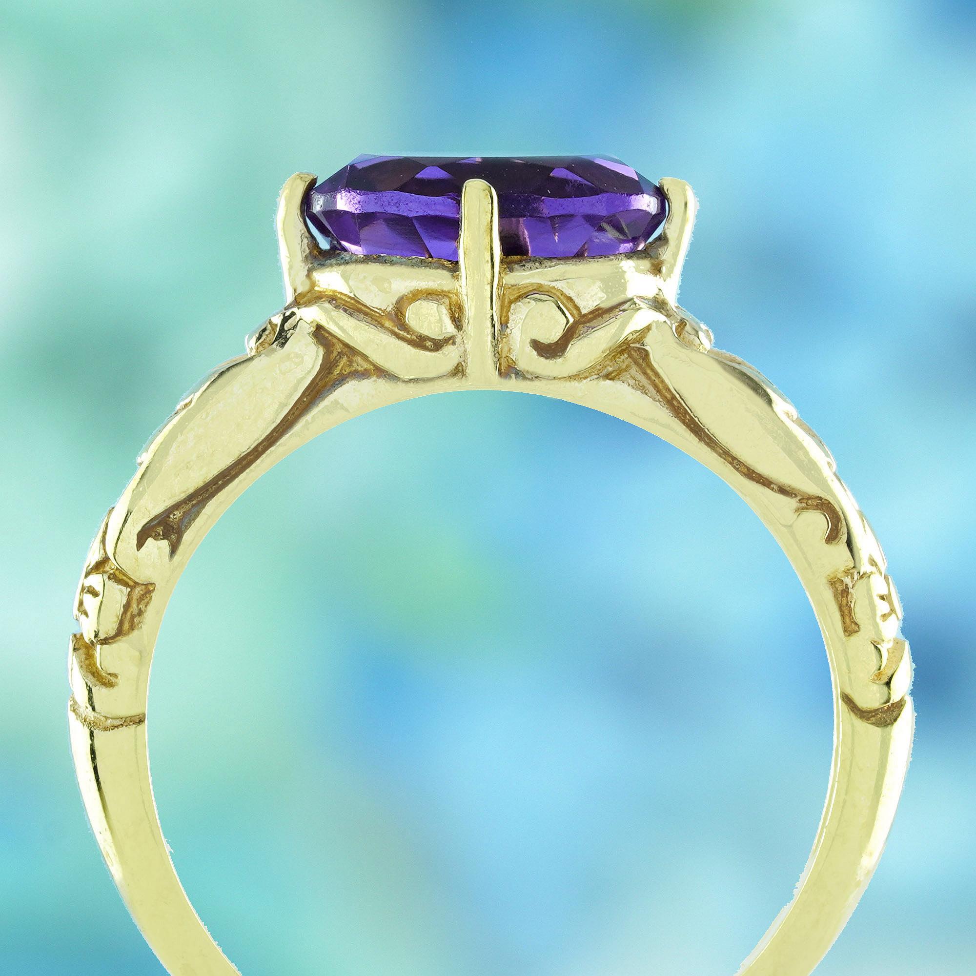 Bague solitaire de style vintage en or jaune massif 9 carats avec améthyste cabochon naturelle Neuf - En vente à Bangkok, TH