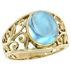 Cabujón natural de topacio azul Anillo de filigrana estilo vintage en oro amarillo macizo de 9 quilates