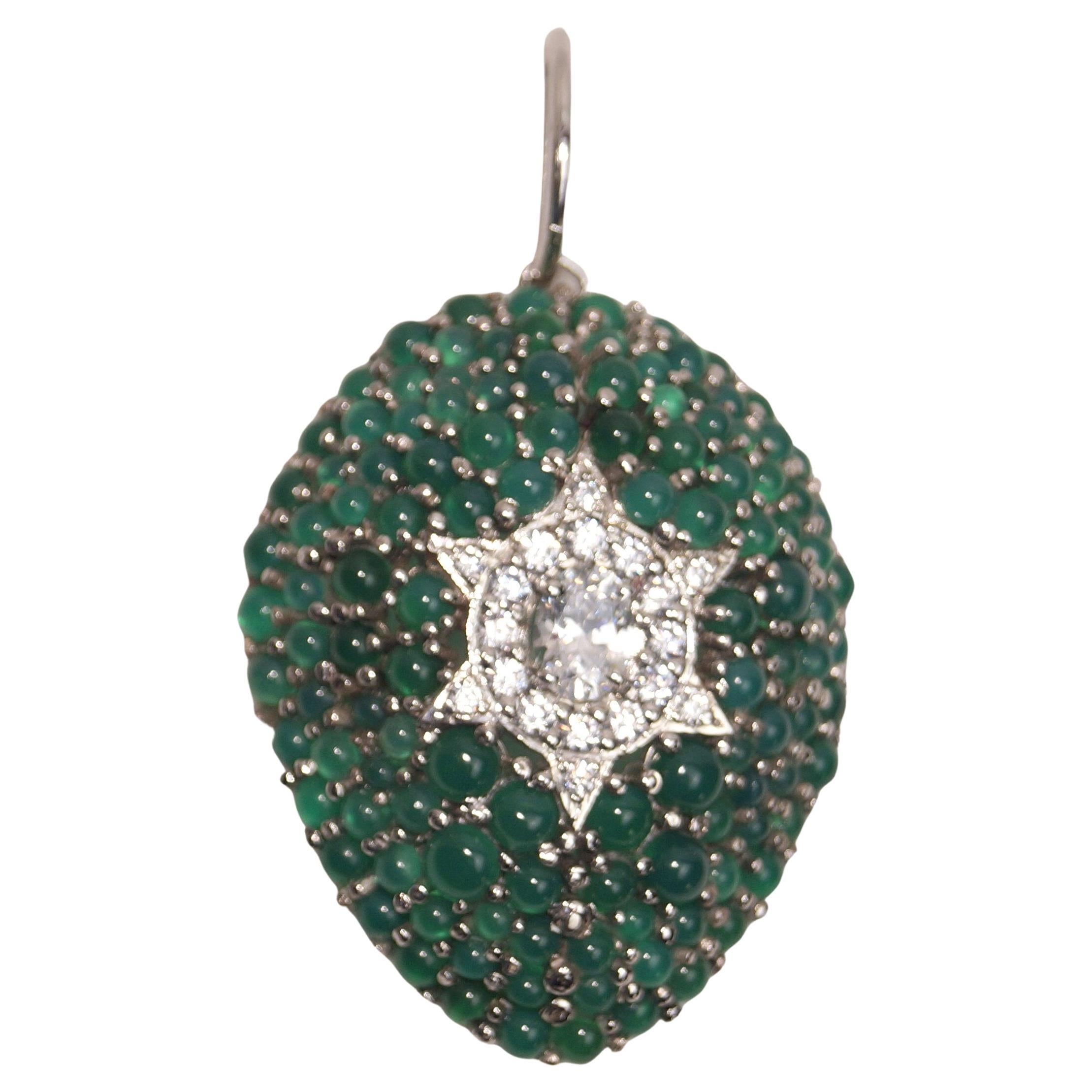 Natural cabochon emerald american diamond oval pendant For Sale