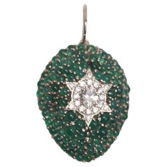 Used Natural cabochon emerald american diamond oval pendant