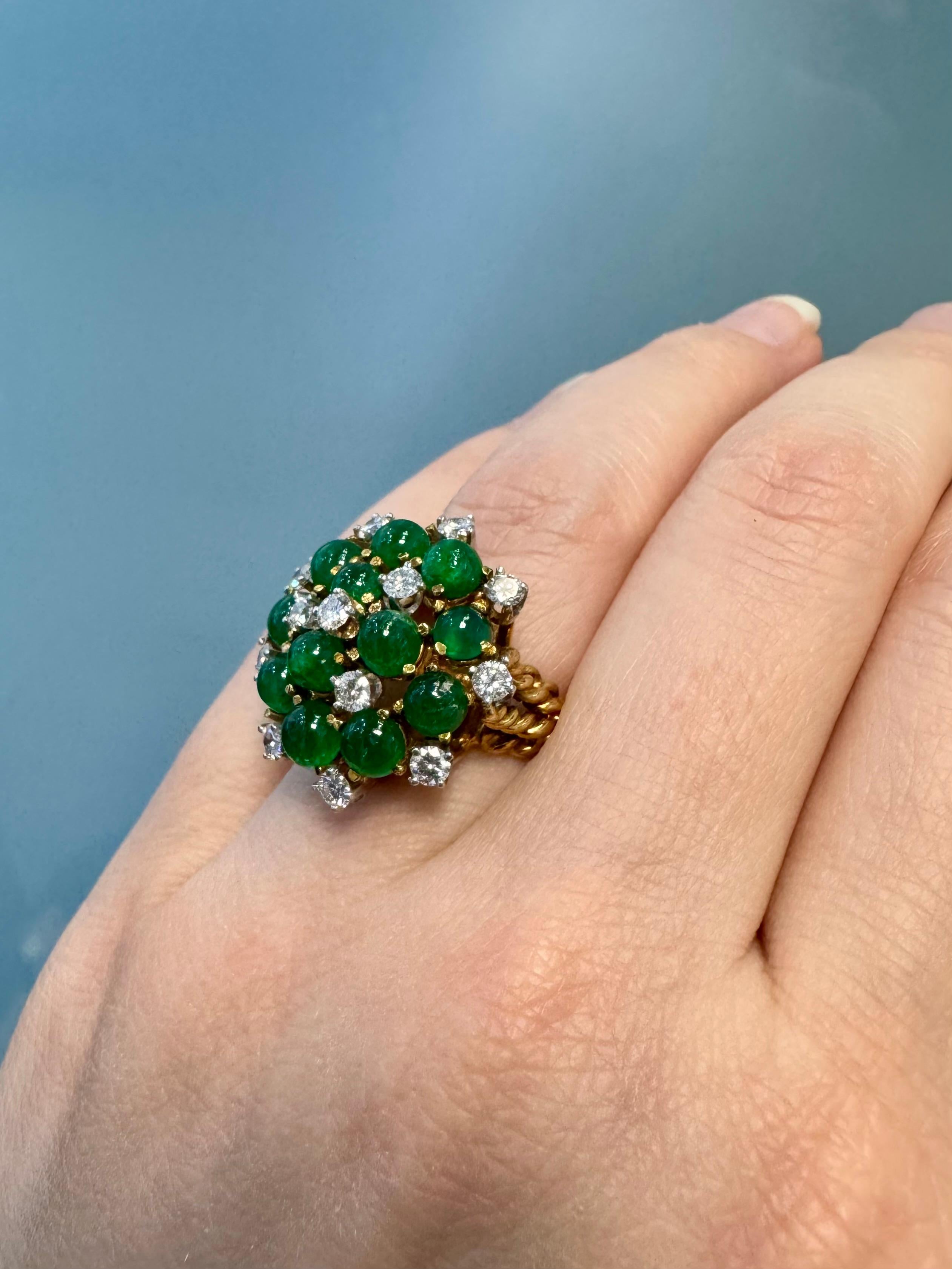 Natürlicher Cabochon Smaragd & Diamant 18-Karat Kabel Ring Vorrätig im Angebot 4