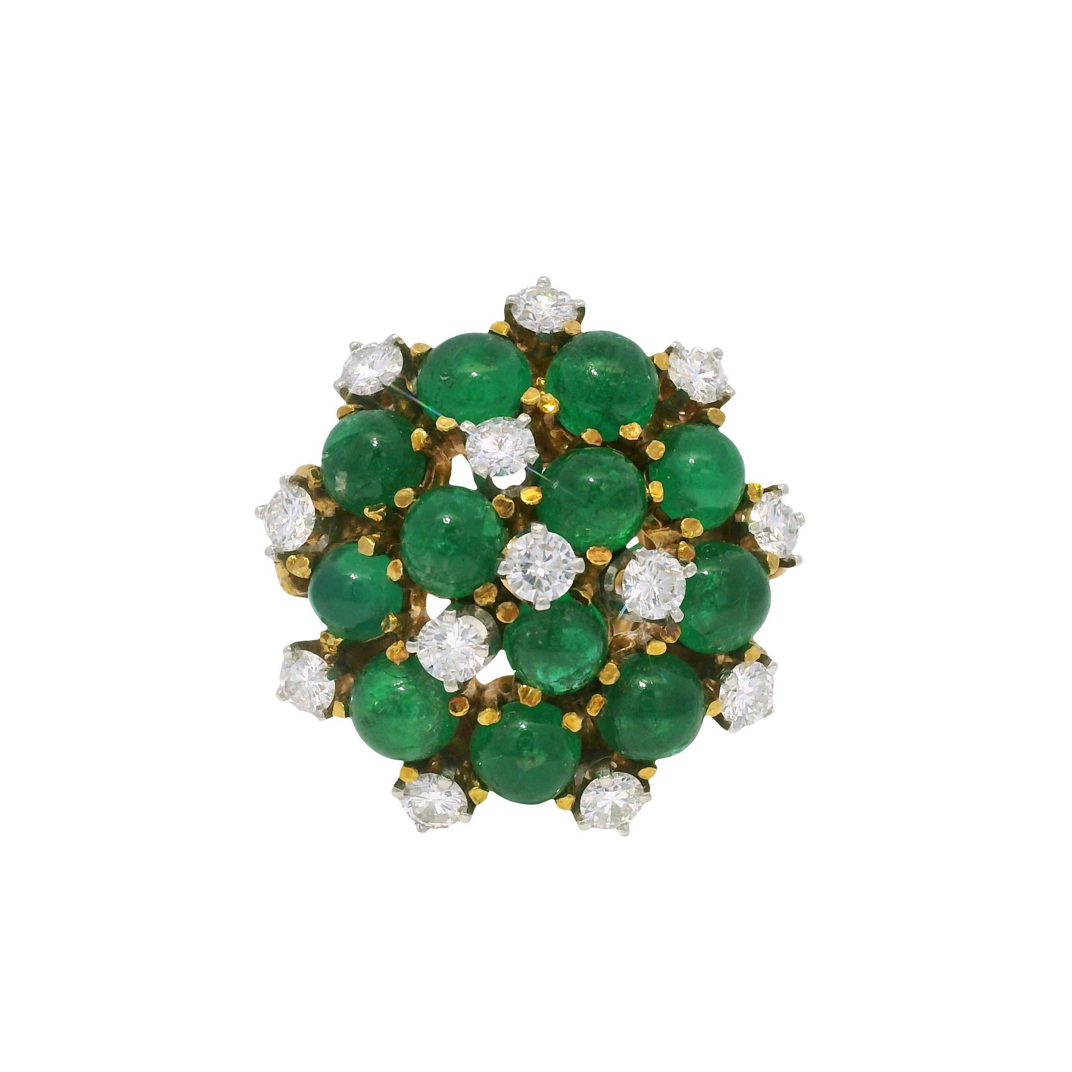 Natürlicher Cabochon Smaragd & Diamant 18-Karat Kabel Ring Vorrätig (Moderne) im Angebot