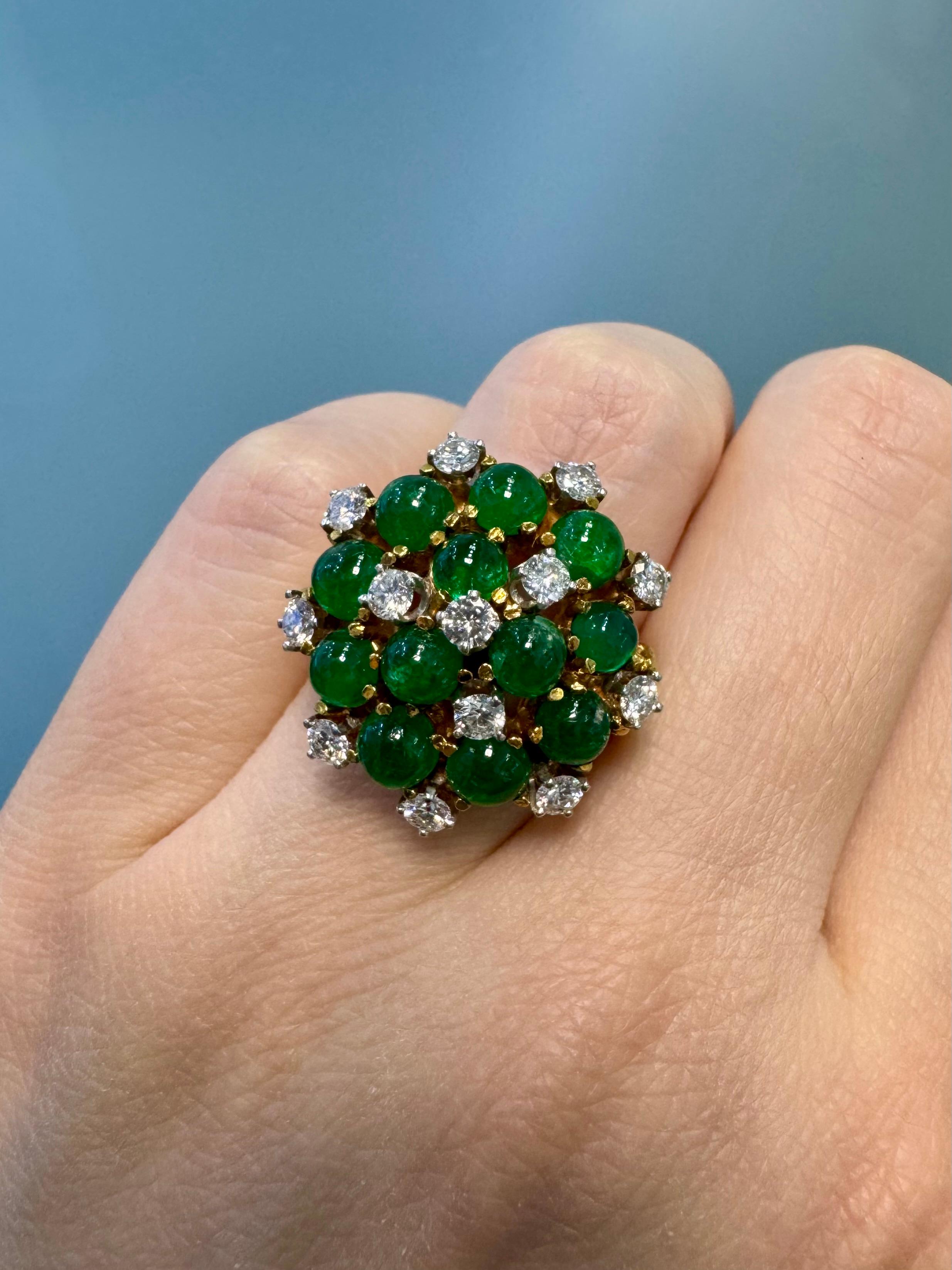 Natürlicher Cabochon Smaragd & Diamant 18-Karat Kabel Ring Vorrätig im Angebot 3