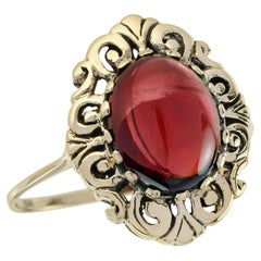 Natürlicher Cabochon-Granat-Cocktailring im Vintage-Stil aus massivem 9K Gelbgold