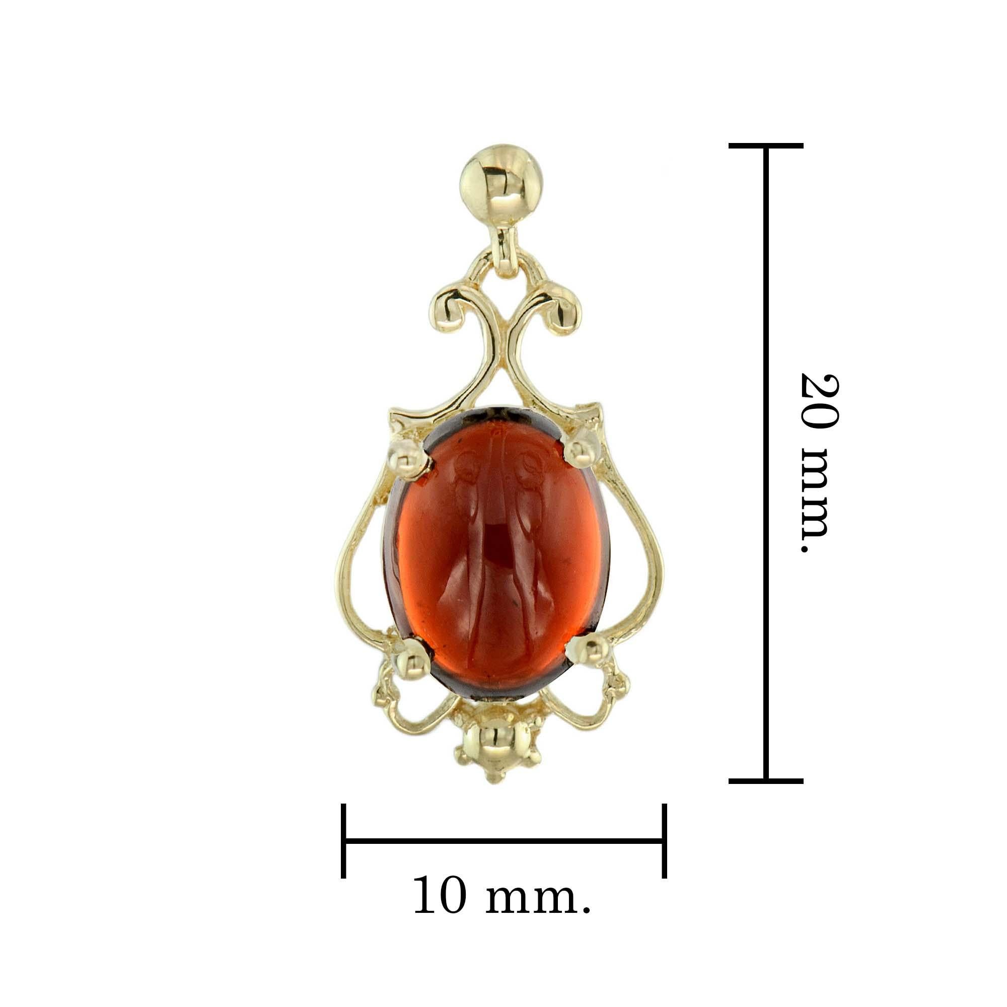 De las mujeres Pendientes Gota Florales Estilo Vintage de Granate Cabujón Natural en Oro Macizo de 9 K en venta