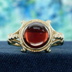 Natural Cabochon Garnet Vintage Style Ring in 14K Yellow Gold, 3.70ct
