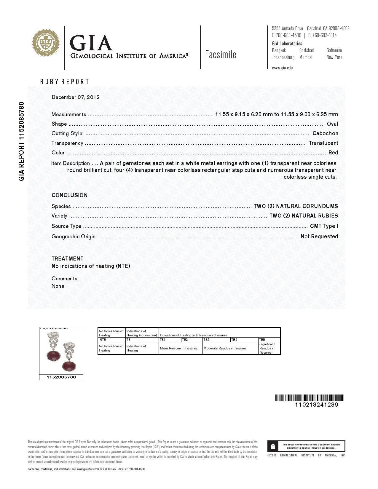 GIA-zertifizierte 14,32 Karat ovale rote Rubin-Diamant-Platin-Ohrringe (Ovalschliff) im Angebot