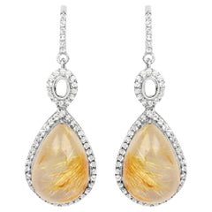 Orecchini pendenti di quarzo rutilo naturale cabochon dorato con topazio