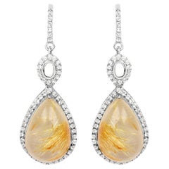 Orecchini pendenti di quarzo rutilo naturale cabochon dorato con topazio
