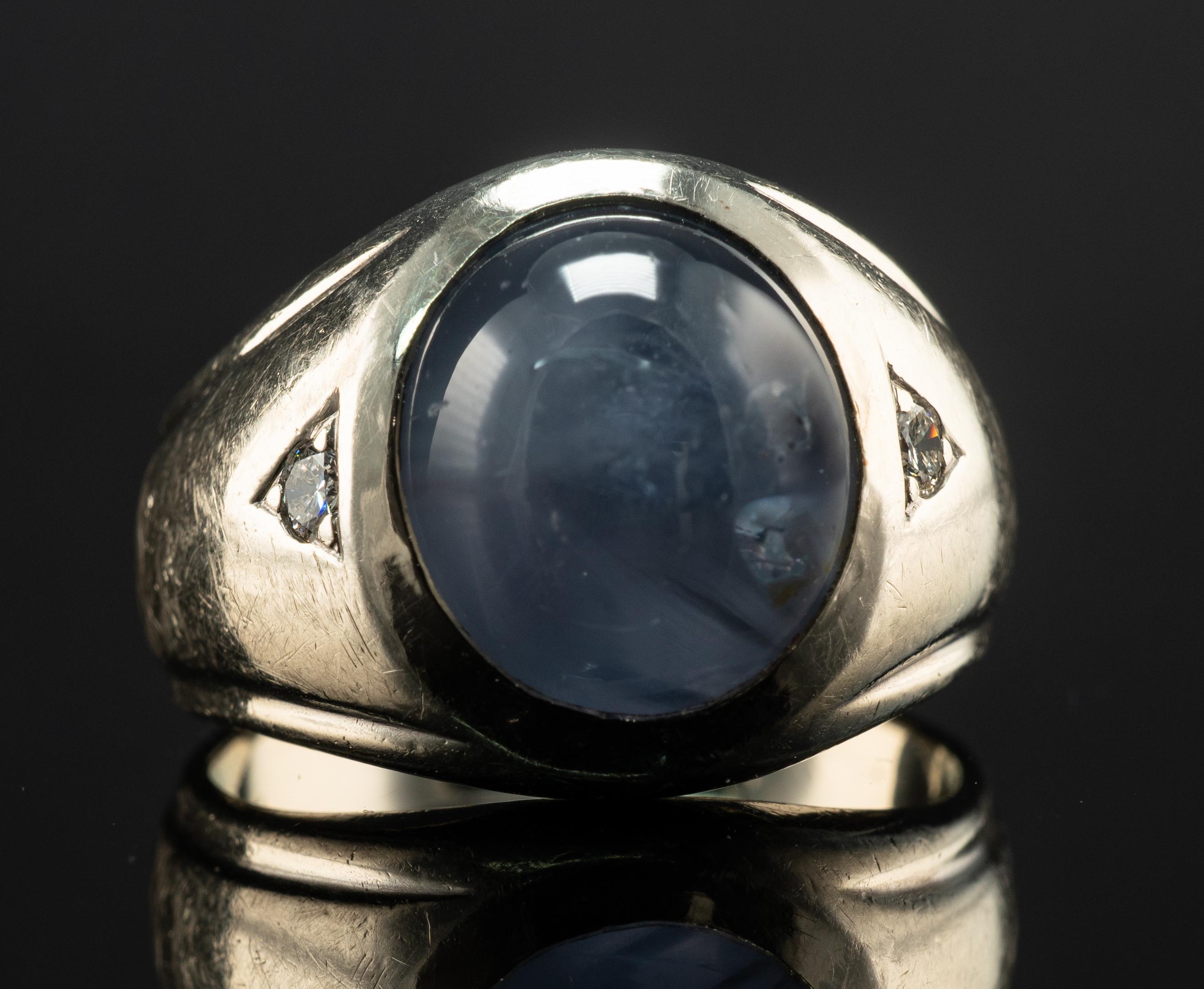 Natürlicher Cabochon Saphir Diamant Ring 14k Weißgold im Angebot 6
