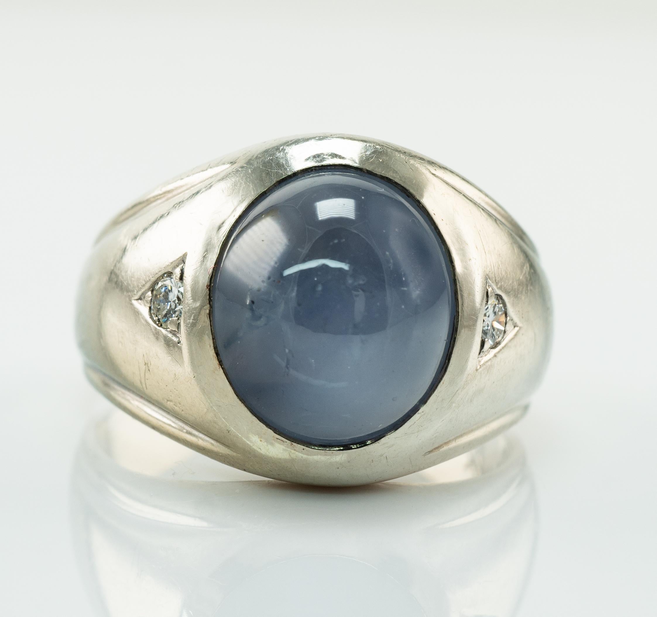 Natürlicher Cabochon Saphir Diamant Ring 14k Weißgold im Angebot 7