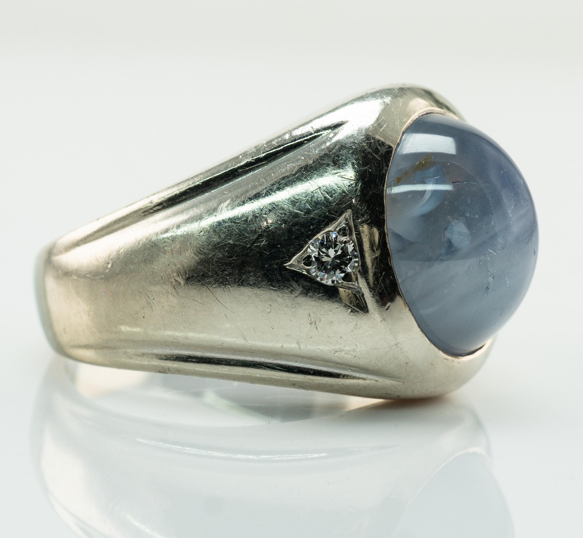 Natürlicher Cabochon Saphir Diamant Ring 14k Weißgold im Zustand „Gut“ im Angebot in East Brunswick, NJ