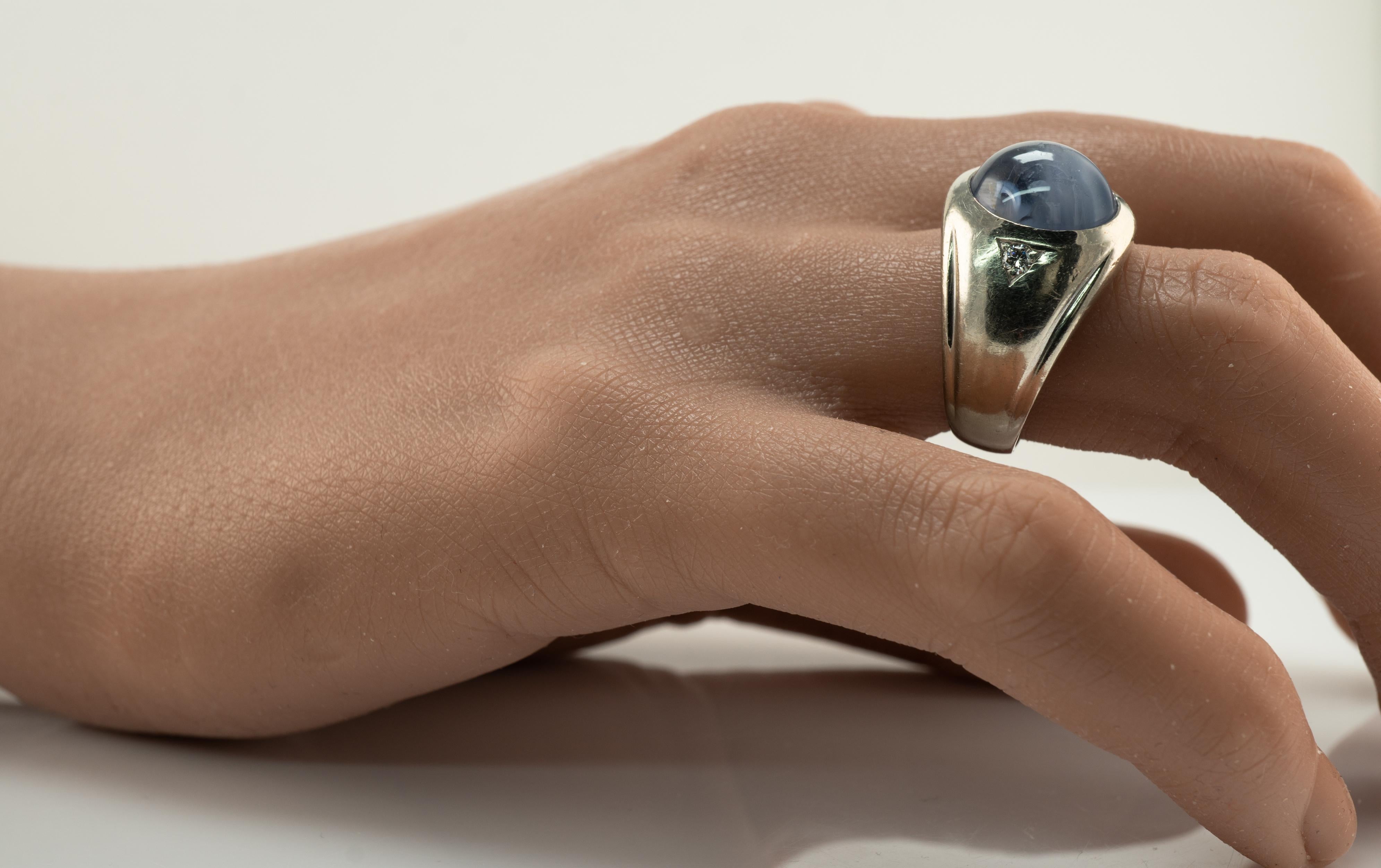 Natürlicher Cabochon Saphir Diamant Ring 14k Weißgold im Angebot 4