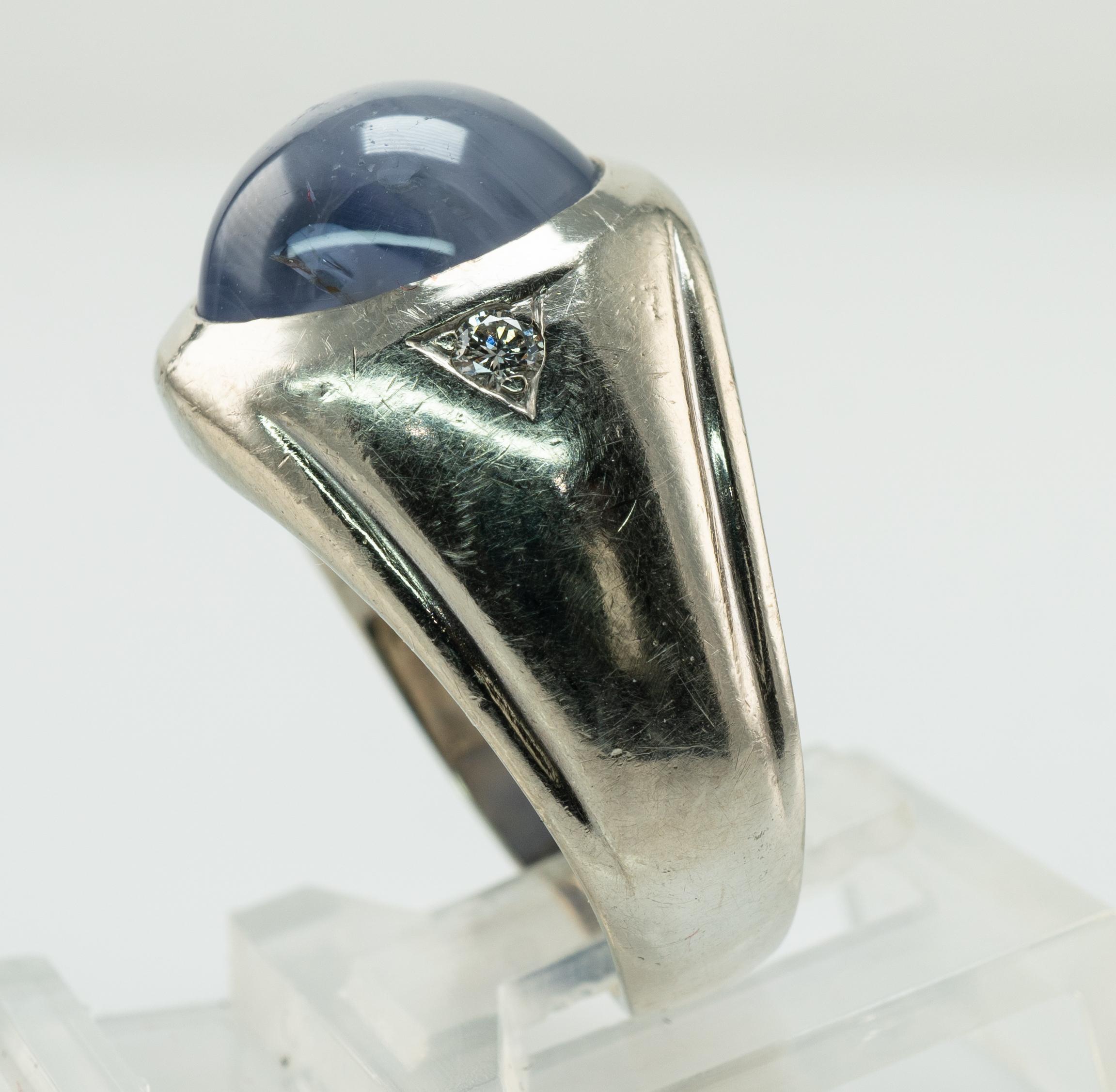 Natürlicher Cabochon Saphir Diamant Ring 14k Weißgold im Angebot 5