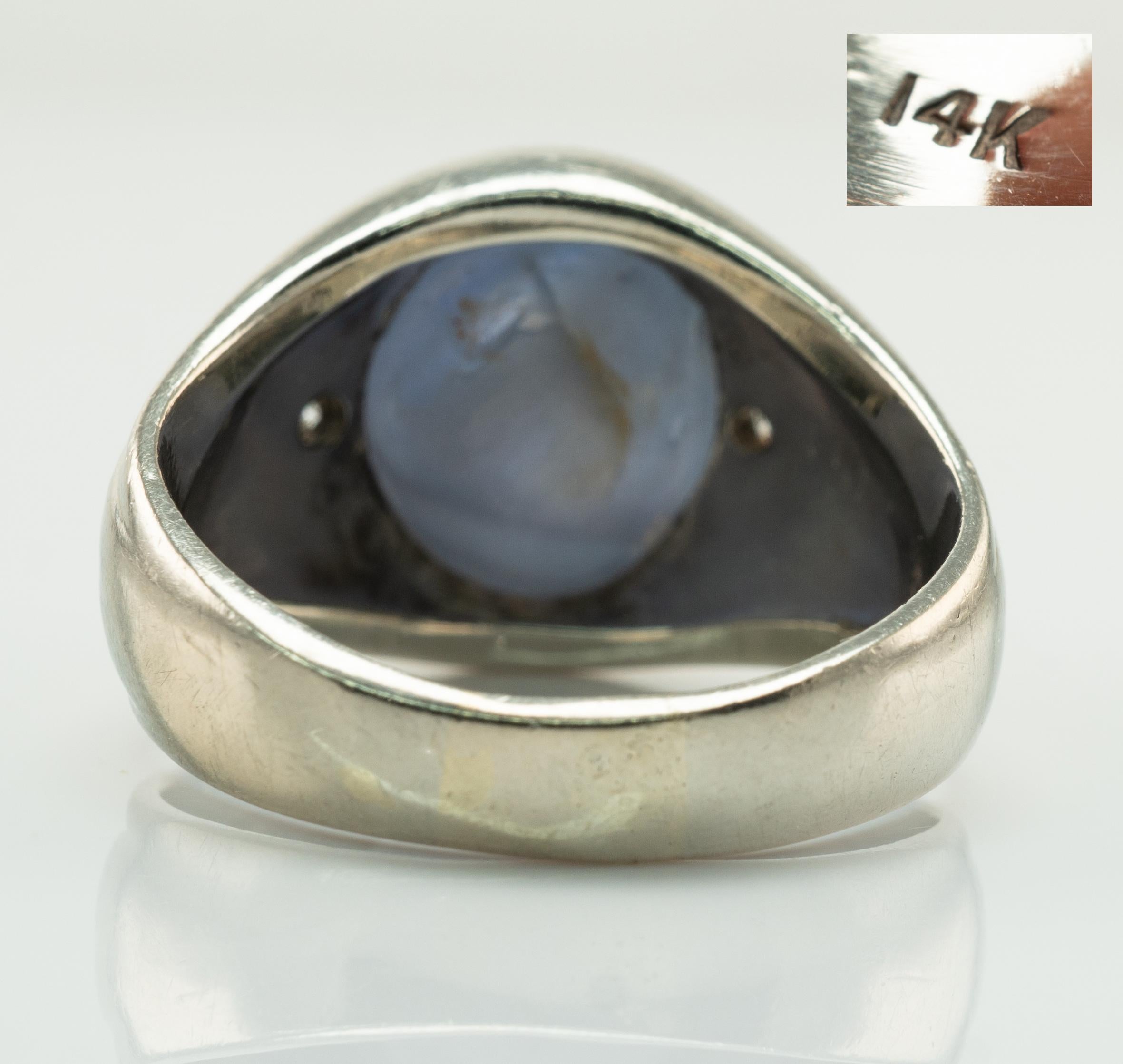Ring aus 14 Karat Weißgold mit natürlichem Cabochon-Sternsaphir und Diamant für Damen oder Herren im Angebot