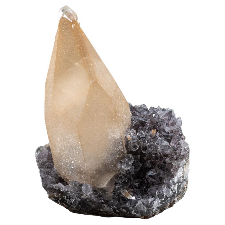 Cristal de Calcite naturel sur grappe d'améthyste (7.2 lbs) en vente