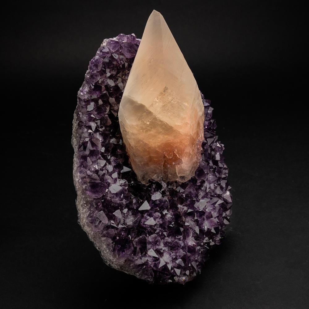 Contemporary Natural Calcite Crystal on Amethyst Cluster (7.5 lbs) For Sale