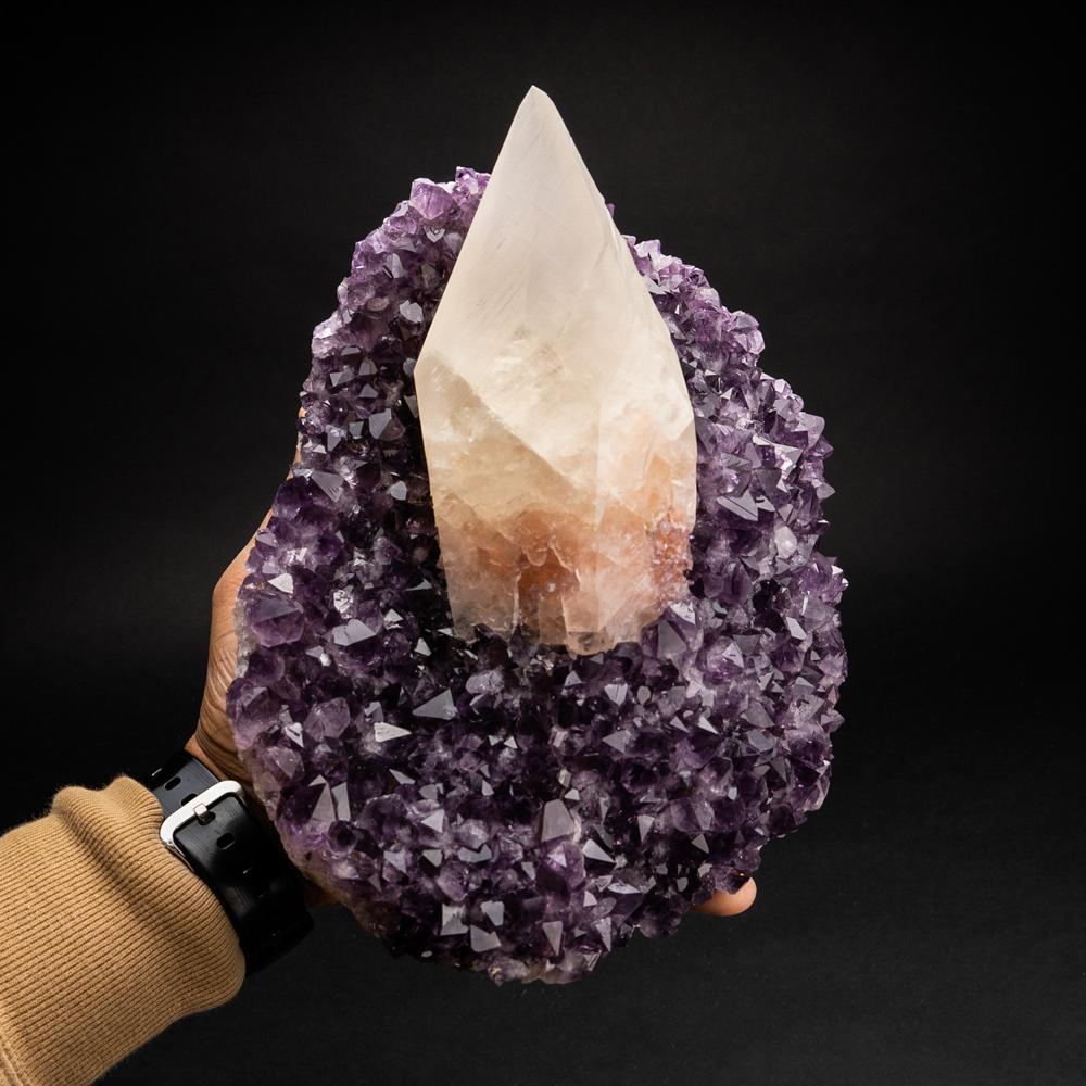 Natural Calcite Crystal on Amethyst Cluster (7.5 lbs) For Sale 1