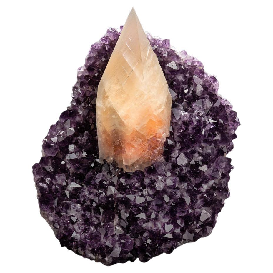 Natural Calcite Crystal on Amethyst Cluster (7.5 lbs) For Sale