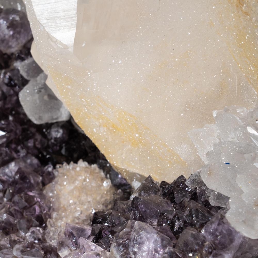 Natural Calcite on Amethyst cluster (9.8 lbs) For Sale 1