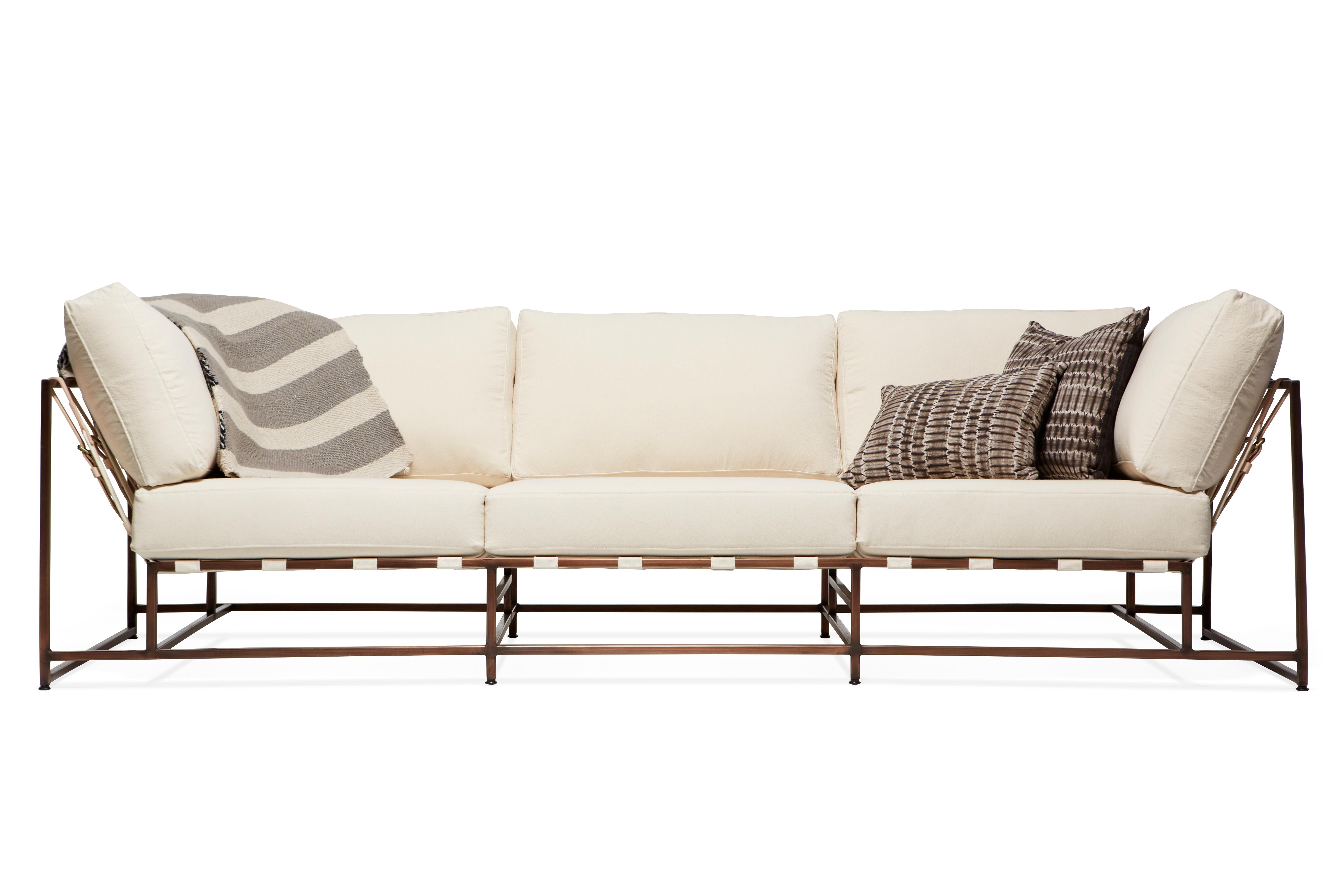 American Natural Canvas and Antique Copper Sofa For Sale