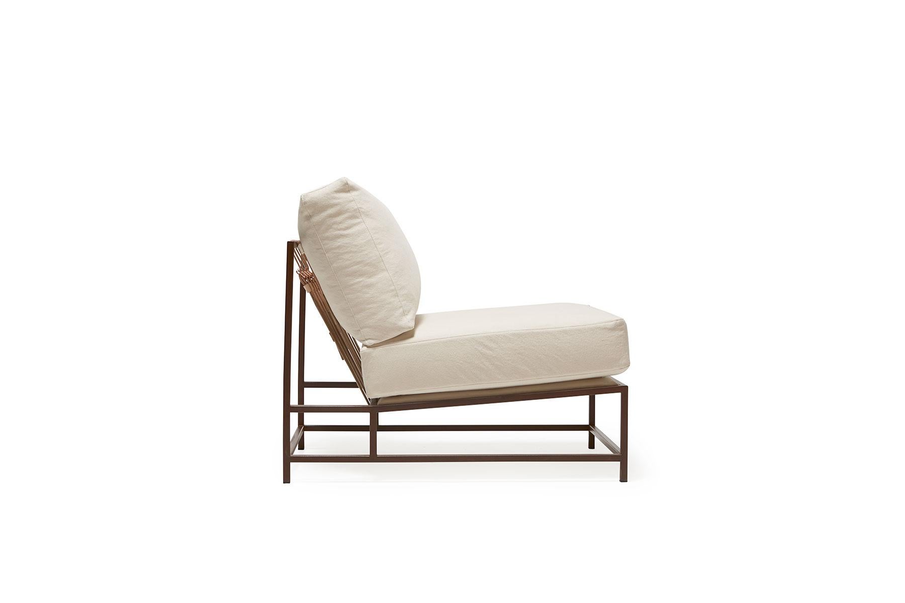 Stuhl aus natürlichem Segeltuch und marmoriertem Rost (Moderne) im Angebot