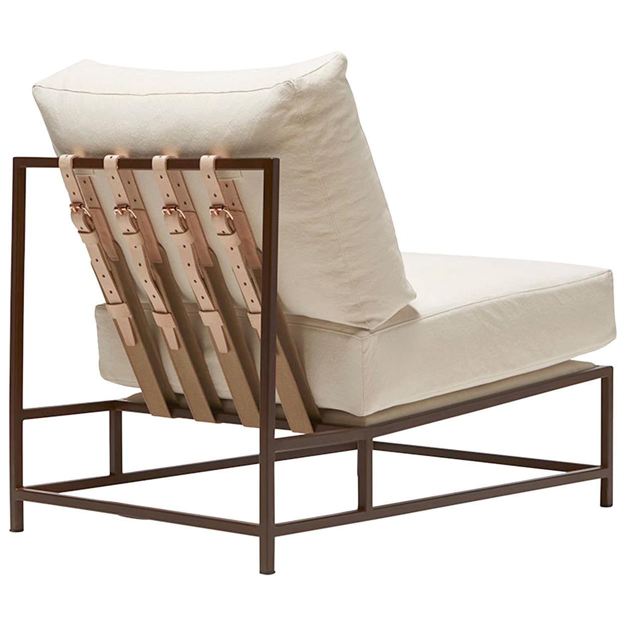 Stuhl aus natürlichem Segeltuch und marmoriertem Rost im Angebot