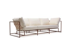 Sofa aus natürlichem Segeltuch und marmoriertem rostfarbenem Segeltuch mit tonaler Gürtel