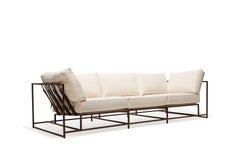 Sofa aus natürlichem Segeltuch und marmoriertem Rost mit Kontrastgürtel